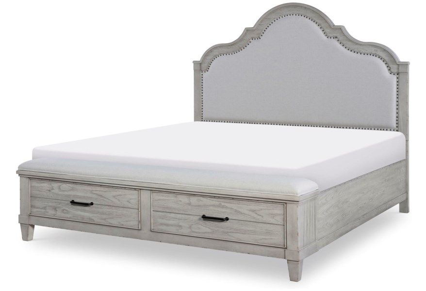 Queen Upholstered Panel Bed With Storage Footboard