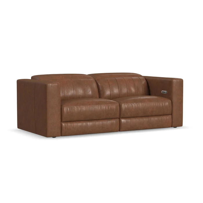 Flexsteel Austin Chestnut Leather Power Reclining Sofa with Power Headrests