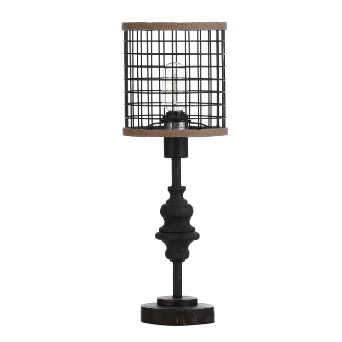 Stylecraft Black Metal Mini Lamp with Cage Shade and Edison Bulb