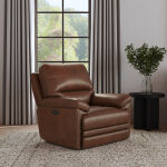David Pecan Leather Power Gliding Recliner with Power Headrest & Lumbar - Image 5