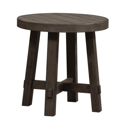 Modern Farmhouse Splay Leg Round End Table in Brown