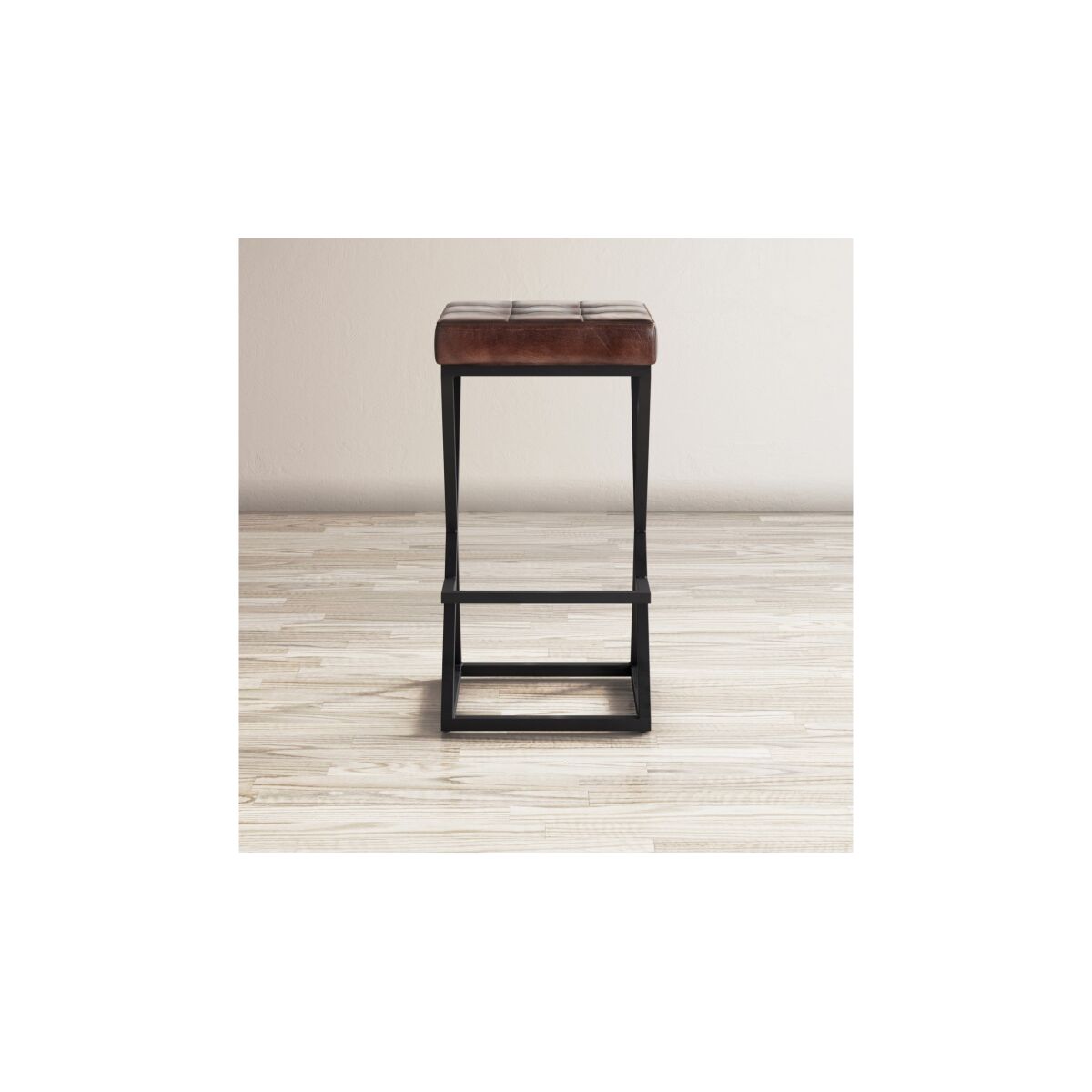Global Archive Leather Stool Dark Brown Global Archive Leather Stool Dark Brown - Image 1