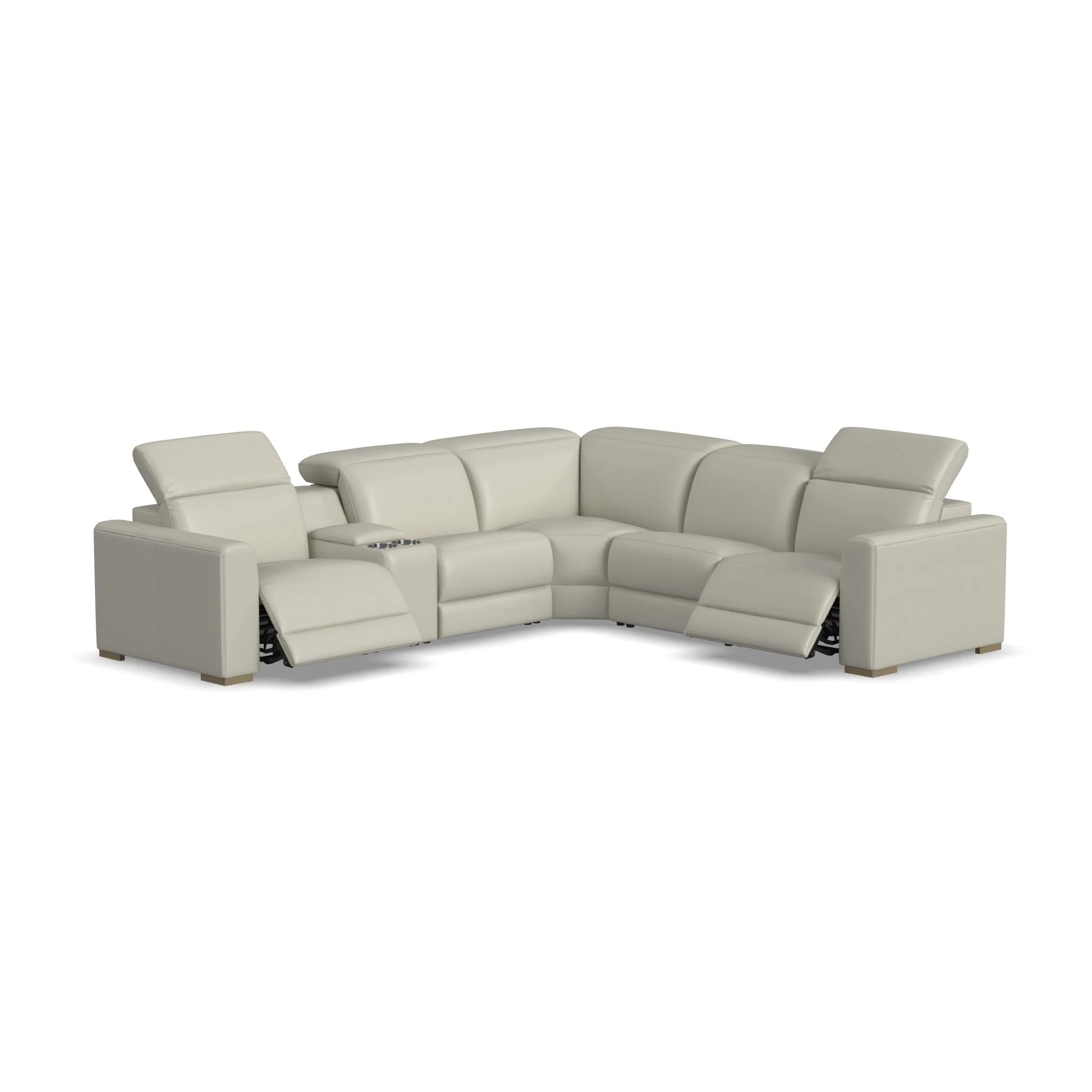 Flexsteel Aurora Coconut Milk Leather Power Reclining Sectional with Power Headrests
