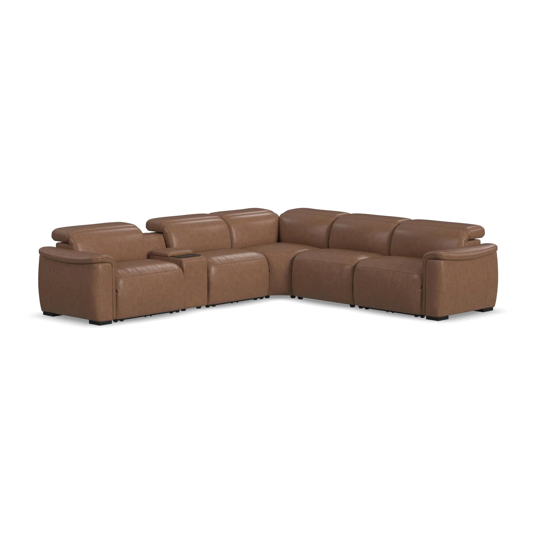 Flexsteel Camden Dusty Taupe Leather Power Reclining Sectional with Power Headrest