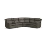 Flexsteel Wyatt Gunmetal Leather Power Reclining Sectional with Power Headrest & Lumbar