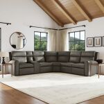 Flexsteel Wyatt Gunmetal Leather Power Reclining Sectional with Power Headrest & Lumbar - Image 2