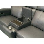 Flexsteel Wyatt Gunmetal Leather Power Reclining Sectional with Power Headrest & Lumbar - Image 4