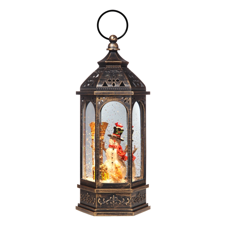 Lantern with Snowman and Glittering Light Show